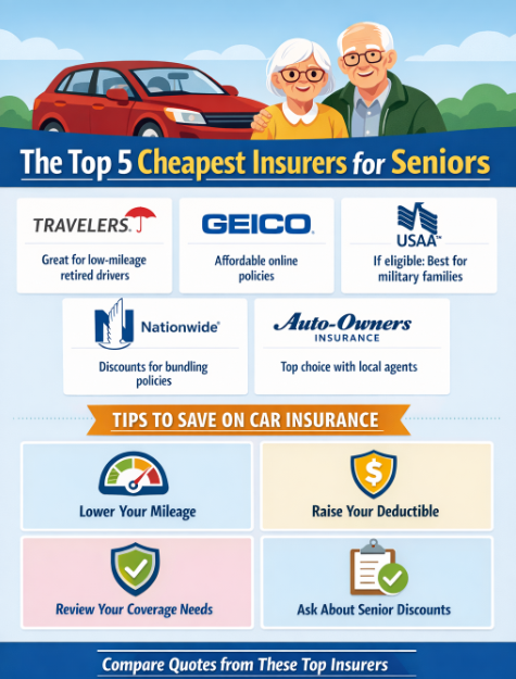 Infographic on the Top 5 Cheapest Insurers for Seniors